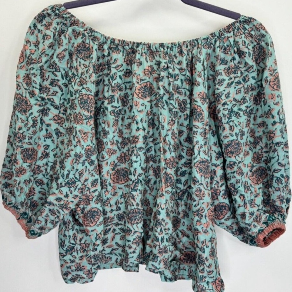 Natalie Martin Women's Ella Teal Floral Puff Sleeve Top Size XS